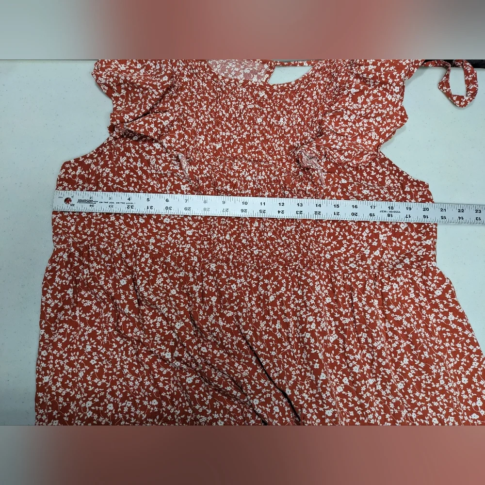 Old Navy Ruffle Smocked Short Sleeve Floral Midi Dress 2X Cottagecore Prairie - Picture 7 of 7